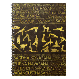 Gold Yoga Asanas/Poses Sanskrit Word Art Notitieboek