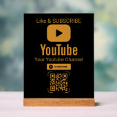 Gold YouTube Subscribe QR Code Black Acryl Bord (Neutraal)