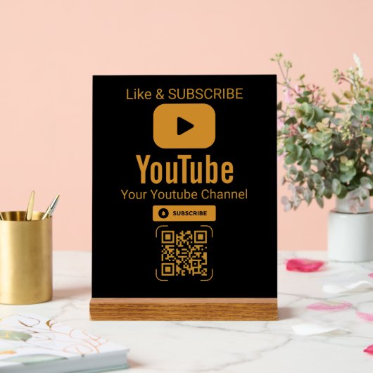 Gold YouTube Subscribe QR Code Black Acryl Bord (Huwelijk)