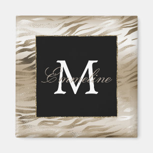 Gold Zebra Animal Print Monogram Magneet