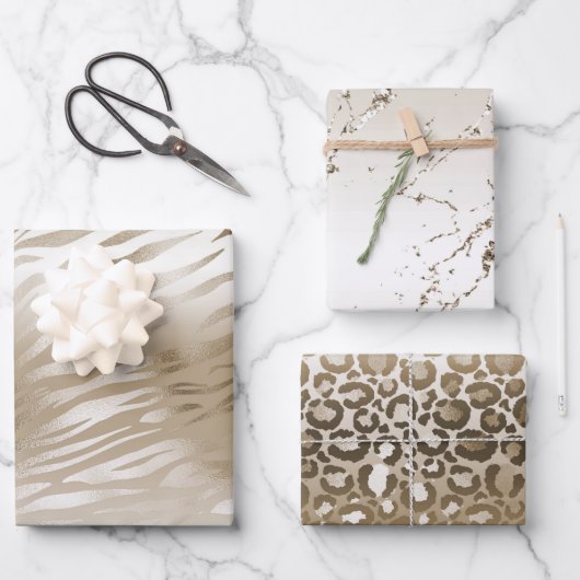 Gold Zebra en leopard Print Ombre Inpakpapier Vel (Voorkant)