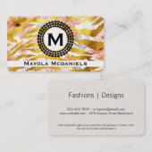 Gold Zebra Pattern | Pink Flowers Visitekaartje (Voorkant / Achterkant)