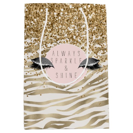 Gold Zebra print Glitzy Eyes Medium Cadeauzakje (Voorkant)