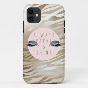 Gold Zebra print glitzy Silver Sparkle Eyes        iPhone 11 Hoesje