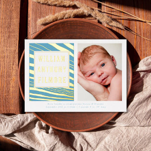 Gold Zebra Stripe Animal Foto geboorteaankondiging Folie Feestdagenkaart