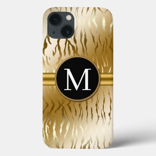 Gold Zebra Stripe avec Monogram iPhone 13 Coque (Verso)