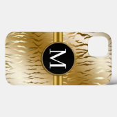 Gold Zebra Stripe avec Monogram iPhone 13 Coque (Verso (horizontal))