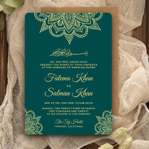 Gold Zee Green Henna Mehndi Islamic Wedding Kaart