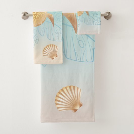 Gold Zee Turtle Tropical Leaves Coastal Bad Handdoek (Insitu)