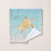 Gold Zee Turtle Tropical Leaves Coastal Bad Handdoek (Wasdoekje)