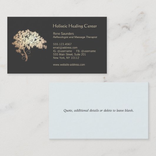 Gold Zen Tree Holistic and Natural Healer Visitekaartje (Voorkant / Achterkant)