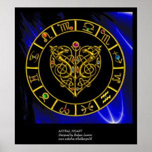 GOLD ZODIAC CHART, ASTRAL HEART, CELTISCHE KNOPEN POSTER