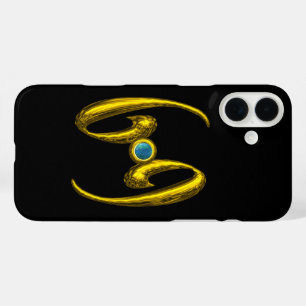 GOLD ZODIAC SIGN CANCER, Blue Opale Gemstone Black iPhone 16 Plus Hoesje
