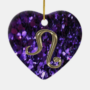 Gold Zodiac Sign Leo op Paarse Glitter Ornament