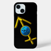 GOLD ZODIAC SIGN SAGITTARIUS, Blue Turquoise, Blac Case-Mate iPhone Case (Achterkant)