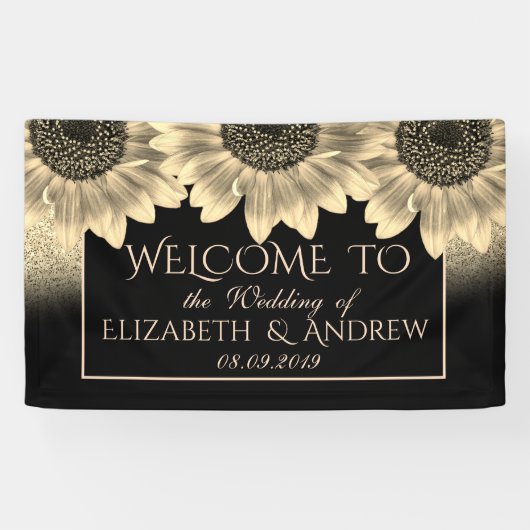 Gold, zonnebloemen, Glitter Wedding Banner (Horizontaal)