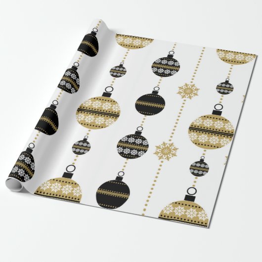 Gold/zwart/wit kerstpatroon cadeaupapier (Uitgerold)