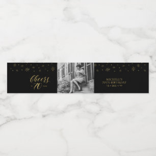 Gold & zwarte Cheers 70 jaar, 70e verjaardag Waterfles Etiket