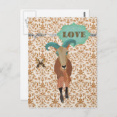 Golddust Aoudad & Butterfly Damask Carte postale L (Devant / Derrière)