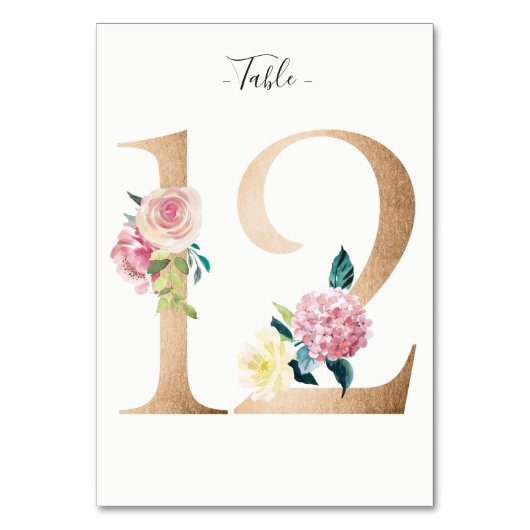 Golden 12 Bloemen Tafelnummer Kaart (Voorkant)
