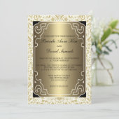 Golden 1920s Art Deco Wedding Invitation Kaart (Staand voorkant)
