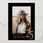 Golden 25 Afstuderen fotoaankondiging Folie Uitnodiging (Voorkant)