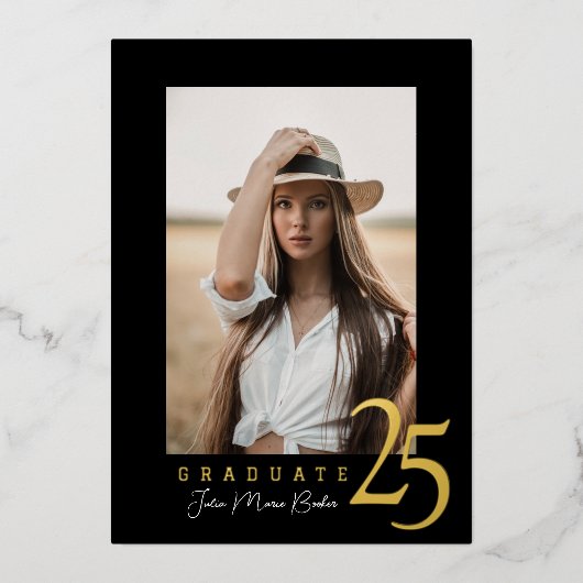 Golden 25 Afstuderen fotoaankondiging Folie Uitnodiging (Voorkant)