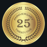 Golden 25th Anniversary with laurel wreath Sticker<br><div class="desc">Effet doré rétro 25ème (Mariage ou compagnie) Anniversaire avec chevalet de couronne de laurier</div>