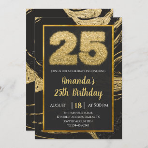 Golden 25th Birthday Invitation