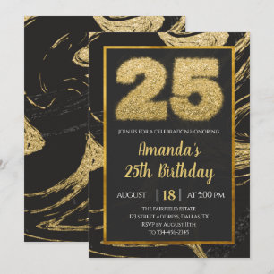 Golden 25th Birthday Invitation Kaart