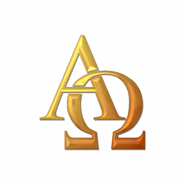 Golden "3-D" Alpha- en Omega-symbool Staand Fotobeeldje (Voorkant)