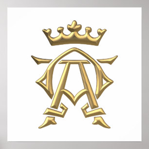 Golden "3-D" Alpha- en Omega w/Kroonsymbool Poster