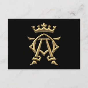 Golden "3-D" Alpha- en Omega w/Kroonsymbool RSVP Kaartje