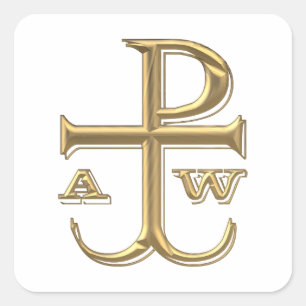 Golden "3-D" Chi-Rho met Anchor Vierkante Sticker