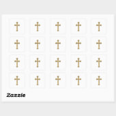 Golden "3-D" Cross 2 Vierkante Sticker (Vel)