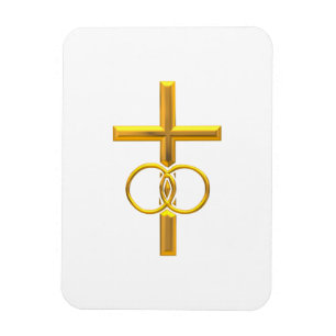Golden 3-D Cross met Wedding Rings Magneet