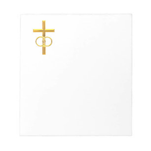 Golden 3-D Cross met Wedding Rings Notitieblok