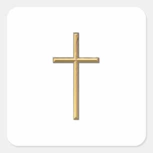 Golden "3-D" Cross Vierkante Sticker