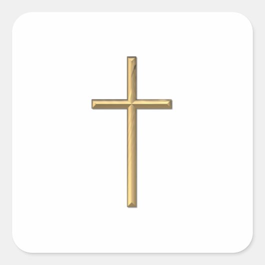 Golden "3-D" Cross Vierkante Sticker (Voorkant)