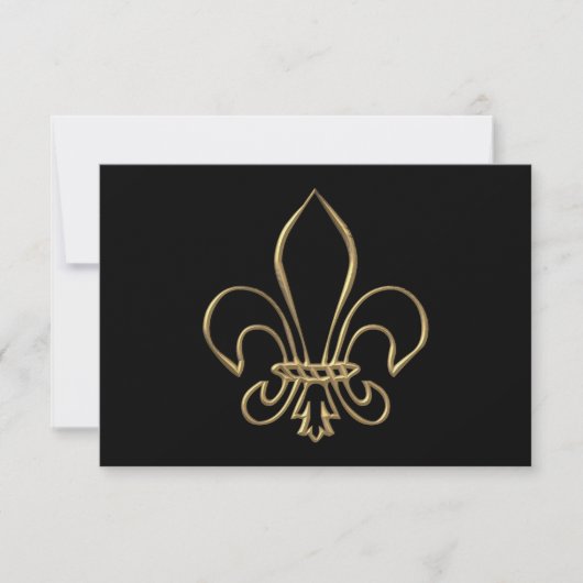 Golden "3-D" Fleur-de-lis RSVP Kaartje (Voorkant)