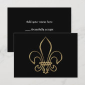 Golden "3-D" Fleur-de-lis RSVP Kaartje (Voorkant / Achterkant)