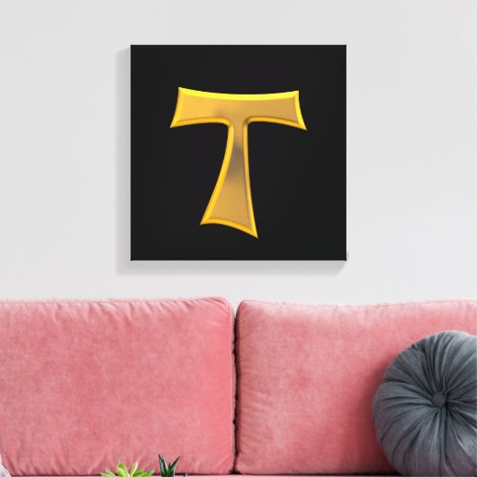 Golden 3-D Kijk Franciscan Tau Cross Canvas Afdruk (Insitu (Woonkamer))