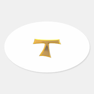 Golden 3-D Kijk Franciscan Tau Cross Ovale Sticker