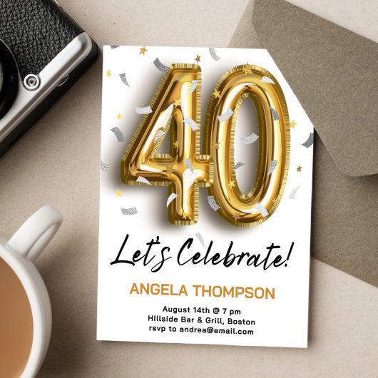 Golden 40 Years Birthday Invitation