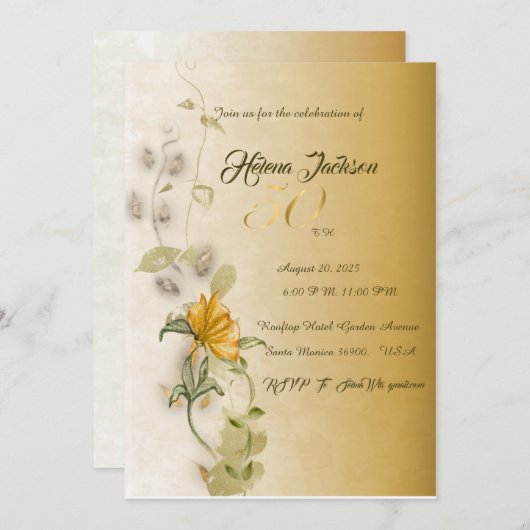 Golden 50 e anniversaire invitation (Devant / Derrière)