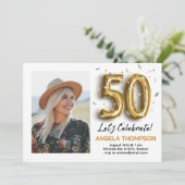 Golden 50 Years Birthday Photo Invitation (Debout devant)