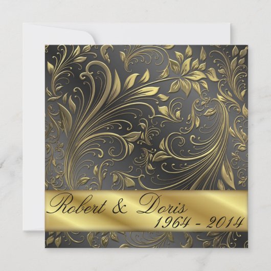 Golden 50e anniversaire Mariage Invitation Or (Devant)