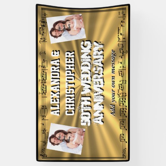 Golden 50ste huwelijksverjaardag aangepaste foto spandoek (Verticaal)