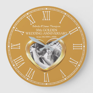 Golden 50ste trouwdag aangepast fotohart grote klok