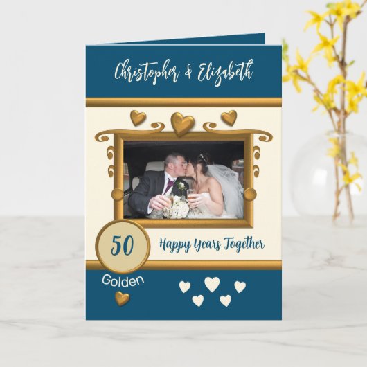 Golden 50ste verjaardag: foto's blauw kaart (Gele Bloem)